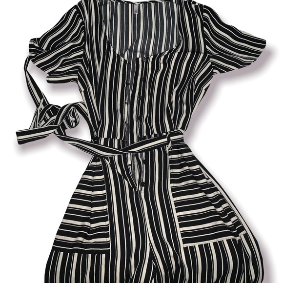 Xhilaration Striped Scoop Neck Button-Front Belted Jumpsuit - Picture 2 of 5